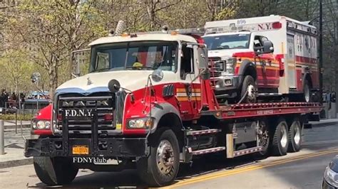 Rare Fdny Fleet Services Towing Broken Down Haztac Ambulance Youtube