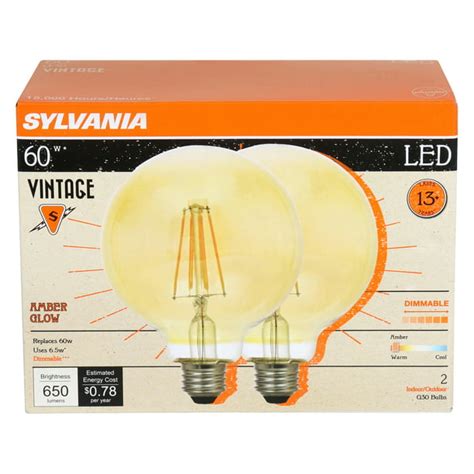 Sylvania Vintage Led Light Bulb G30 65w Dimmable 2200k Amber Glow