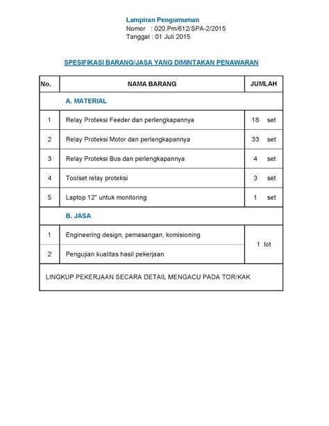 W Procurement Pengadaan Manajemen Relay Proteksi Motor Dan Bus Kv