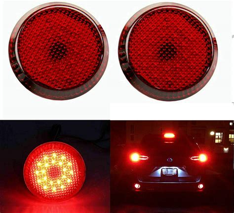 2x Round Reflector Red Led Rear Tail Brake Stop Light Third For Toyota