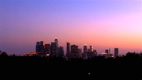 Long Distance Shot Of Downtown Los Angeles Skyscrapers At