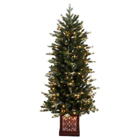 5 Ft Pre Lit Potted Traditional Flocked Artificial Christmas Tree With