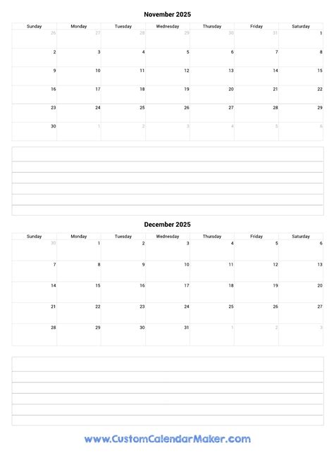 November And December 2025 Printable Calendar Template