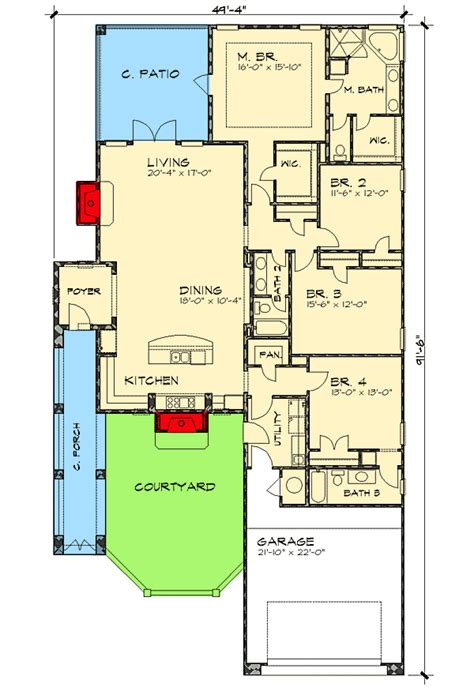 Narrow Lot Courtyard Home Plan Architectural Jhmrad 94026