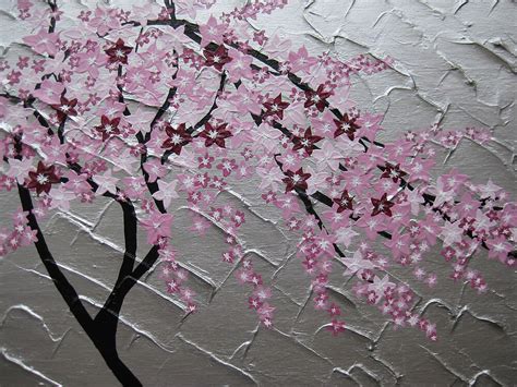 Cherry Blossom Tree Art With White And Pink Japanese Painting By