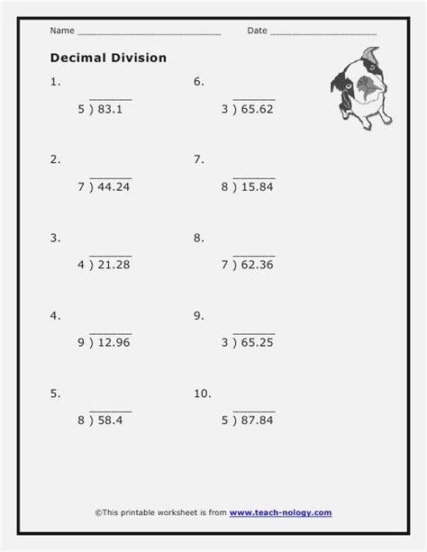 Decimal Division Worksheet With Answers