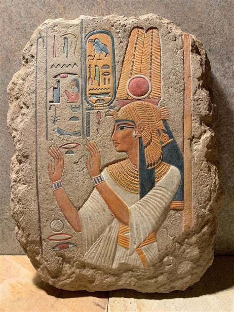 Egyptian Art Sculpture Painted Relief Carving Of Queen Nefertari Th Dynasty Wall Feature