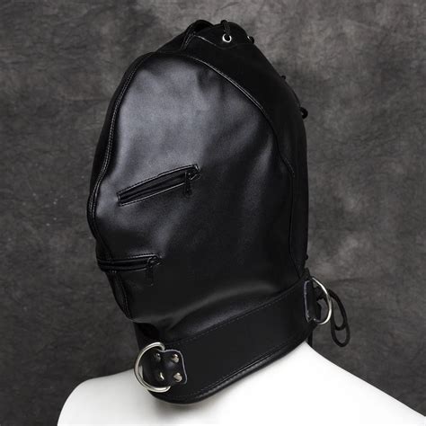 Sex Zipper Mask Hood Fake Leather Pvc Face Restraint Con Los Ojos