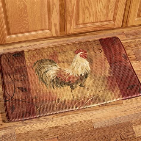 Rooster and hens round rugs. Rooster and Leaves Memory Foam Cushion Mat