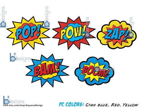Superhero Signs Boom Pow Zap Bam Pop 85 X 11