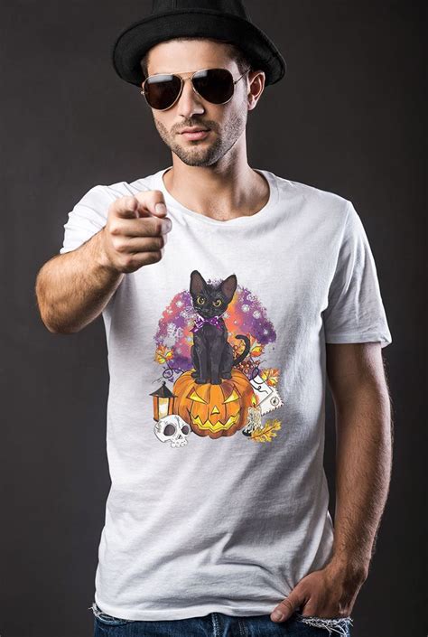 Black Cat And Pumpkin Skull Halloween Shirt Robinplacefabrics