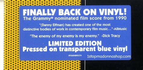 Dick Tracy Original Score Limited Edition Blue Vinyl Lp