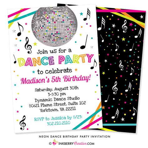 Neon Dance Party Birthday Party Invitation White Inkberry Creative