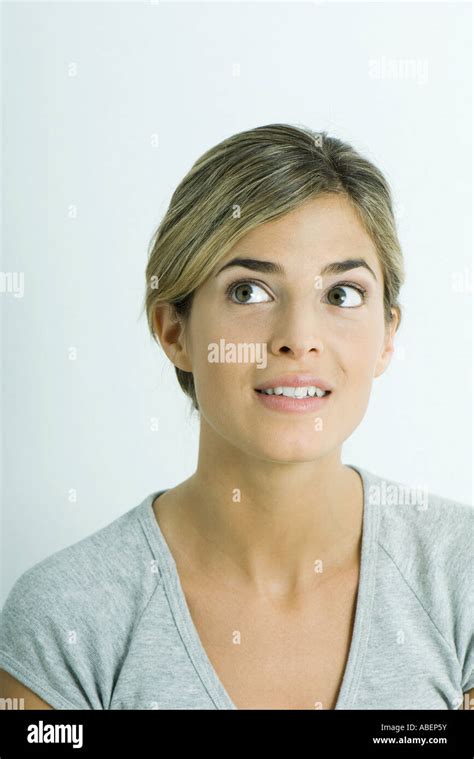 Woman Looking Away Smiling Portrait Stock Photo Alamy