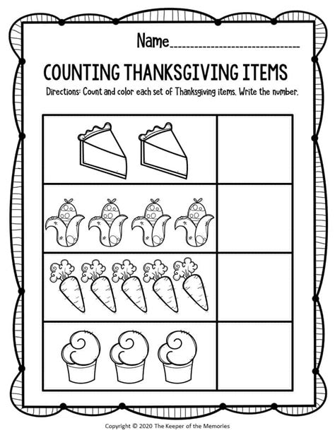 Free Printable Preschool Thanksgiving Math Worksheets