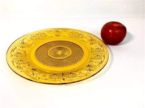 Vintage Amber Pressed Glass Cake Plate Large Cake Plate Cupcake Plate