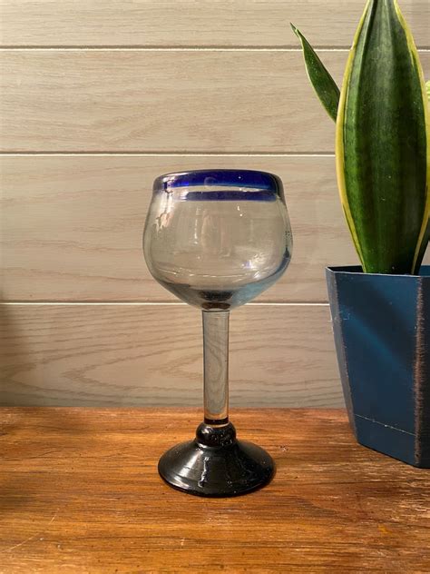 set of 8 blue rim mexican wine glasses etsy