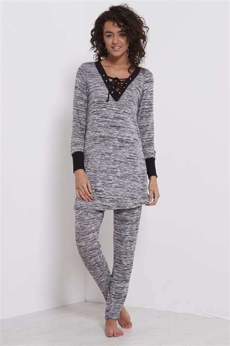 Womens Ladies Ribbed Eyelet Lace Up Sweatshirt Joggers Loungewear Set