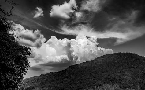 Clouds Over A Mountain In Black And White Mountain Tree Bw Clouds
