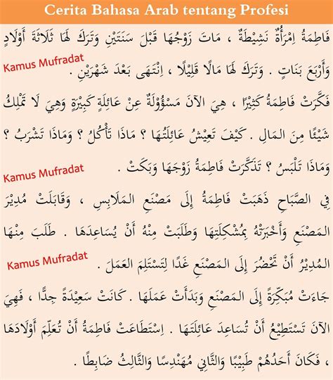 Tidak mau berusaha karena nasib manusia sudah ada ketentuannyac. 2 Cerita Bahasa Arab tentang Profesi dan Artinya - Kamus ...