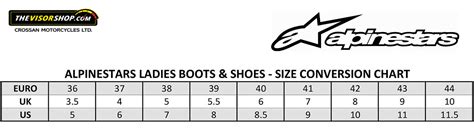 The sizing chart listed below represents the manufacturer's suggested sizing guidelines only, and is subject to change without notice. Alpinestars Stella SMX-6 Ladies Boot (Black/Fuchsia/White ...