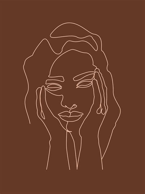 face 05 abstract minimal line art portrait of a girl single stroke portrait terracotta