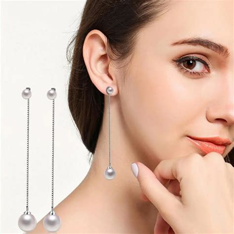 Long Pearl Drop Earrings For Women Tassel Earring Fringe Earings 925