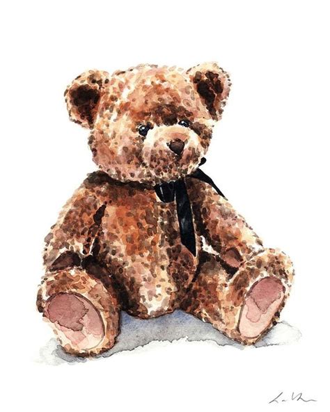 Art Print Teddy Bear No 3 Painting Brown Bear Nursery Decor Etsy Uk