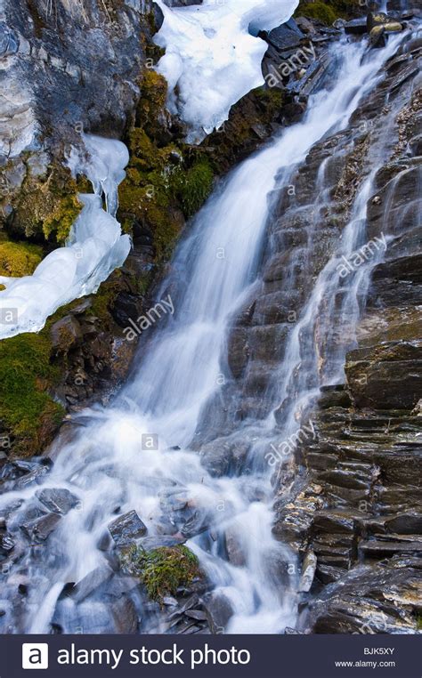 Waterfall In Maligne Canyon Stock Photo Alamy