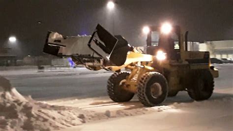 Snow Removal Loader Plowing Parking Lot Youtube