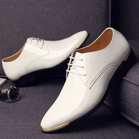 Men Luxury Dress Shoes Patent Leather Oxford Mens Shoes Italy White
