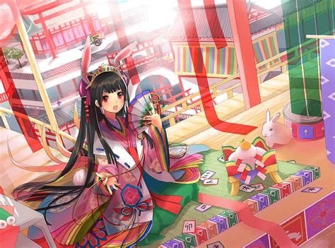 Anime Bunny Bunny Ears Bunnygirl Japanese Clothes Fan Kimono Long