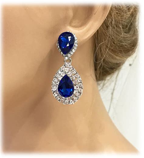 Sapphire Wedding Earrings Royal Blue Crystal Earrings Bridal Etsy