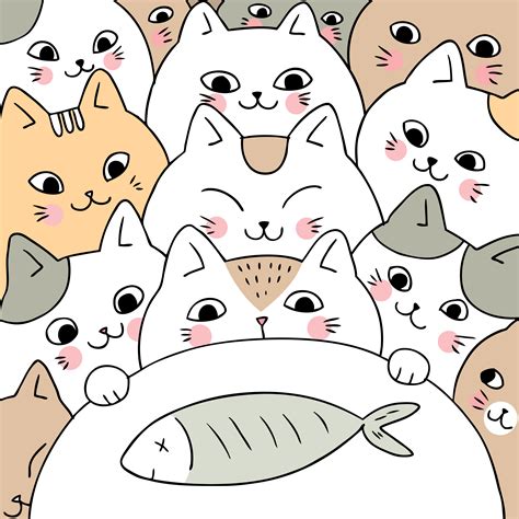 Cartoon Cute Doodle Cats And Fish Vector Vector Art At Vecteezy