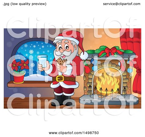 It's amazing how yummy a cookie made from a cake mix can taste! Clipart of a Christmas Santa Claus Enjoying a Snack of Milk and Cookies by a Fireplace - Royalty ...