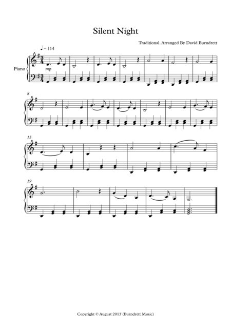 Each graded piano solo in our collection is carefully selected and professionally arranged. Download Silent Night For Easy Piano Solo Sheet Music By Traditional. - Sheet Music Plus