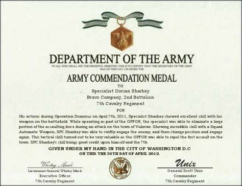Army Award Examples Arcom Army Military