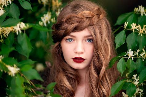 Face Women Model Portrait Long Hair Blue Eyes Red Dress Green Fashion Hair Toy Skin