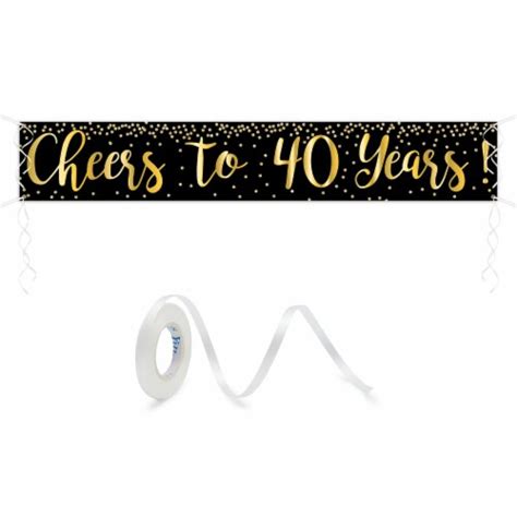 Cheers To 40 Years Banner 40th Birthday Party Decorations Black Gold