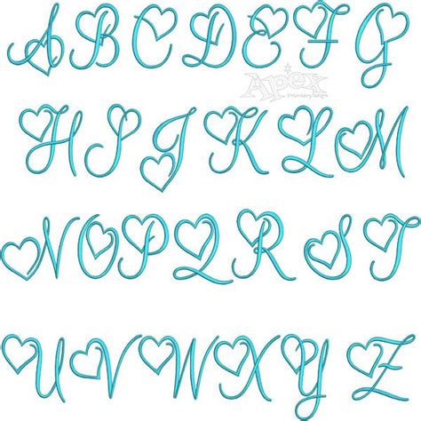 Love Heart Script Embroidery Font Apex Embroidery Designs Monogram
