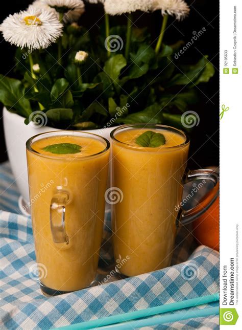 Homemade Orange Banana Juice Still Life Stock Image Image Of Food