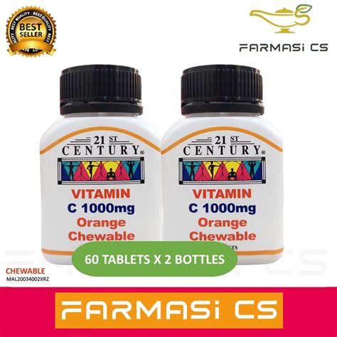 21st Century Vitamin C 1000mg Orange Chewable 60 Tablets X 2 Bottles