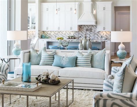 Cozy Chic Coastal Living Room In White Aqua And Gray Shop The Look