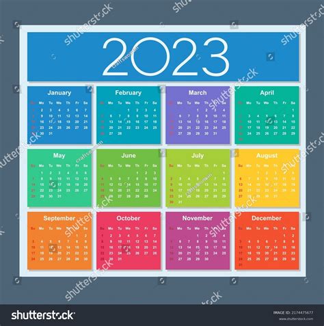 Colorful Calendar 2023 Year Week Starts Stock Vector Royalty Free