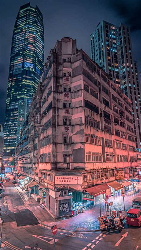Download Wallpaper 1350x2400 Night City Buildings Skyscrapers Neon