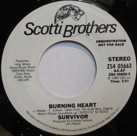 Fresh from eye of the tiger from the rocky iii soundtrack, jim peterik's survivor was again called upon to make a hit for the sequel. Survivor - Burning Heart (1985, Vinyl) | Discogs