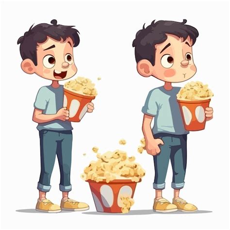 Premium Vector Young Boy Holding Popcorn Cartoon Illustration Kid