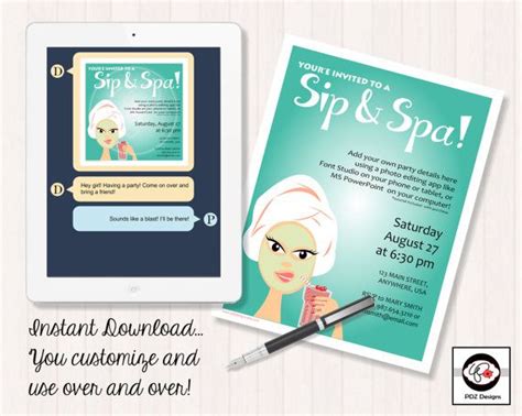 Sip And Spa Party Invitation Bridal Shower Invitation Business