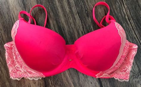 Victoria Secret Lined Demi Bra Hot Pink Lace Size 35c Womens 25d Ebay