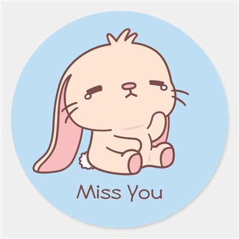 Cute Sad Bunny Miss You Classic Round Sticker Zazzle